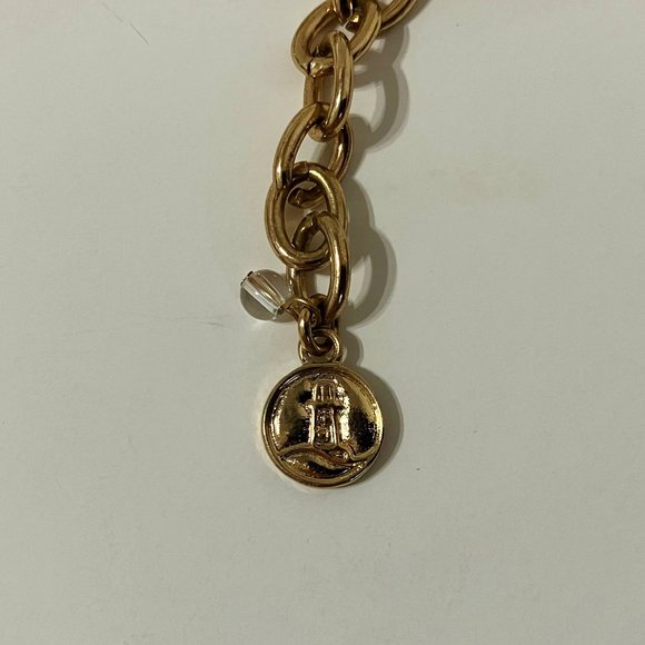 Nautical Choker Necklace Link Chain Enamel Knot Gold Tone Metal Lighthouse Tag - Picture 9 of 10